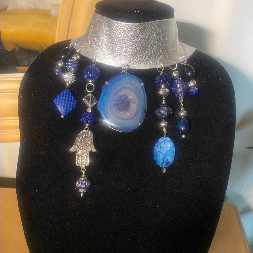 Blue and Silver Statement Necklace